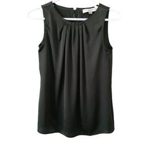 NWT Ann Taylor LOFT Silky Sleeveless Blouse Pleated Front, Dark Olive, XXSP, 00P